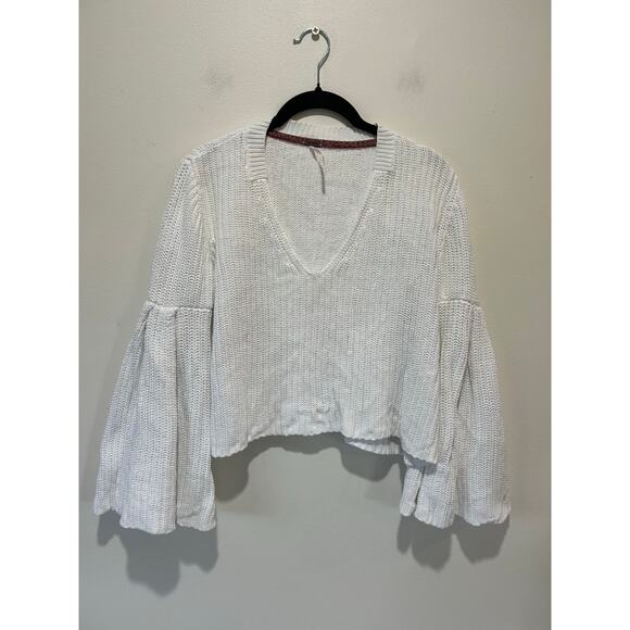 Free People Ivory Cotton Bell Sleeve Sweater - Size Small - Picture 1 of 8